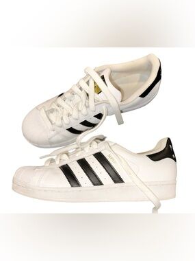 Adidas Superstar Shoes Womens White & Black Shell Toe Sneakers C77153 Size 9
